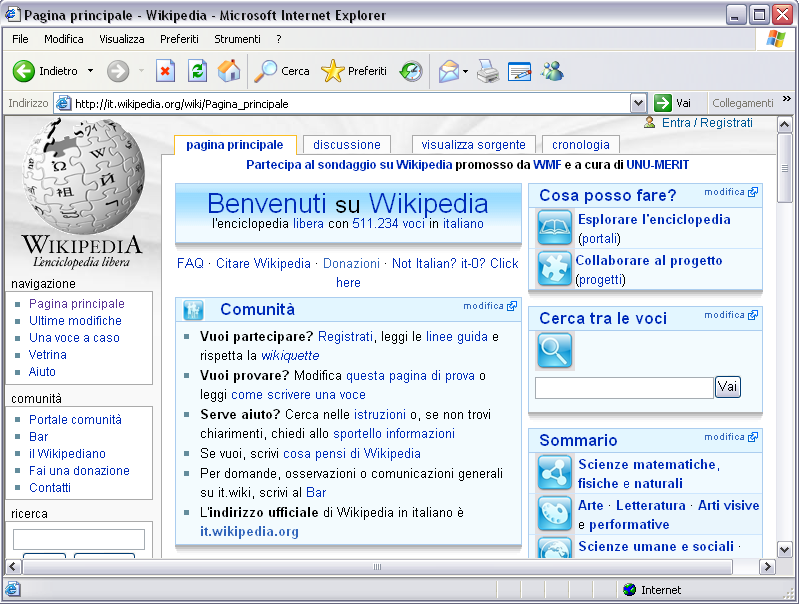 Internet Explorer 6 Showing Wikipedia (Italian) (2001)